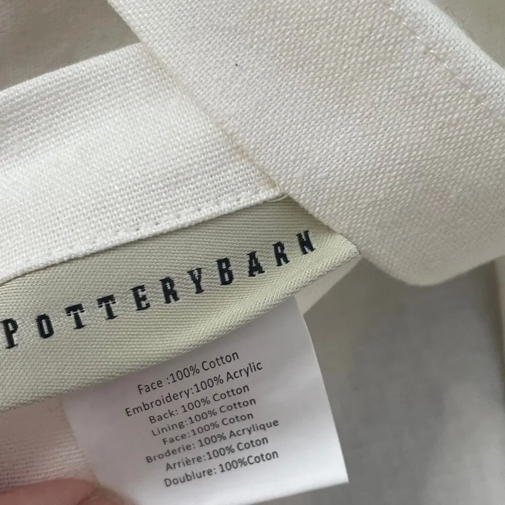 Pottery Barn Chevron Crewel Embroidered Lumbar Pillow Cover Grey